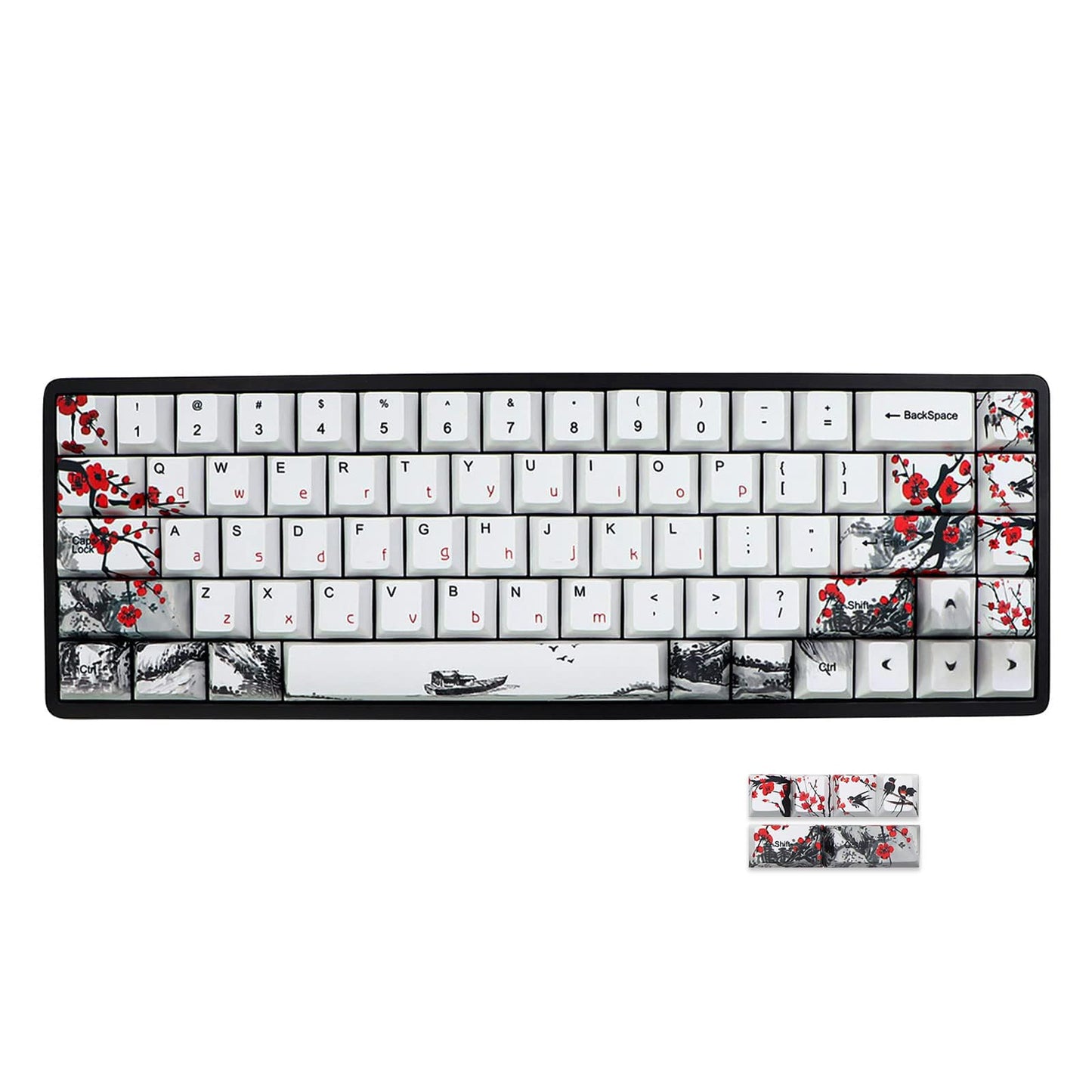 JSJT Japanese keycaps PBT Dye-Sublimation Plum Blossom Keycaps 110 Keys OEM Profile Key Caps with Keycap Puller for Cherry MX Switch 61/87/104/108 Mechanical Keyboard