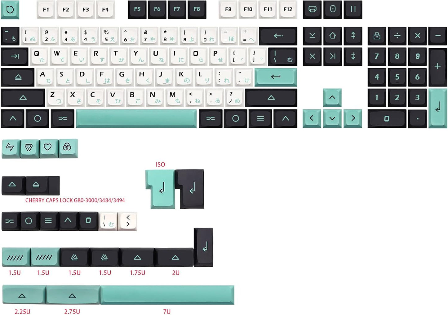 JSJT Keycaps-Japanese Keycap 129 Keys XDA Profile Keycap Set Tri-Color PBT Key Caps Suitable for 61/64/87/96/98/104/108 Cherry MX Switch Mechanical Keyboards