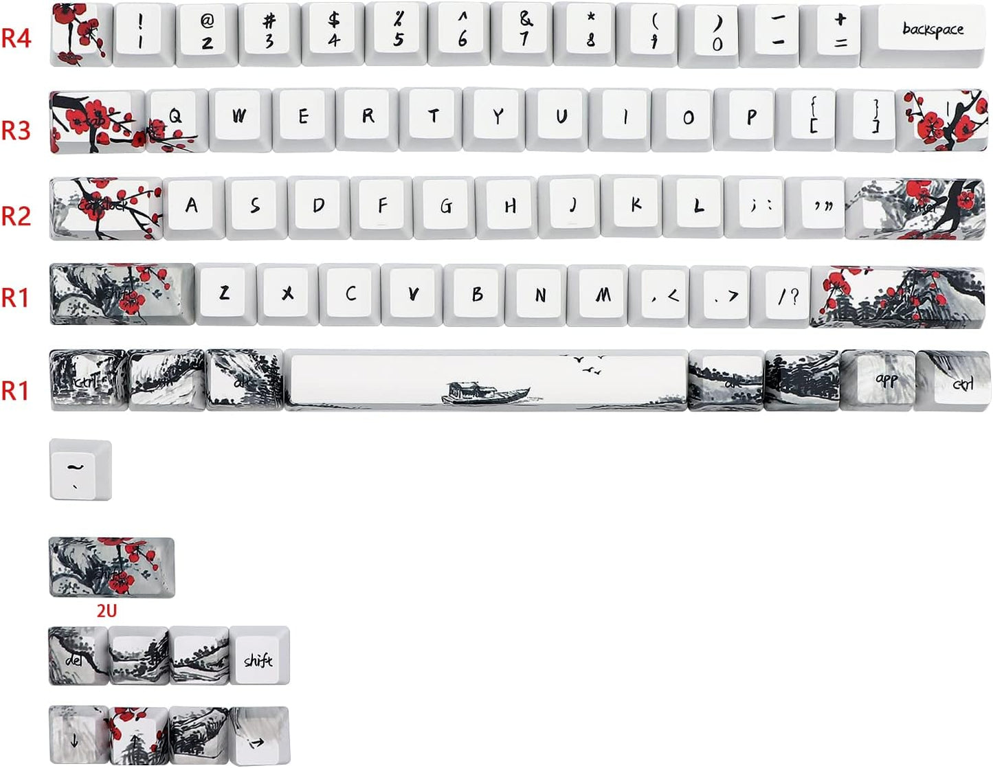 JSJT Custom Keycap-Keycaps 60 Percent, Suitable for GK61/64/RK61/Anne/GH60 /ALT61 Cherry MX Switches Mechanical Keyboards,71 Keys,OEM Profile PBT Keycaps with Keycap Puller (Plum Blossom Key Caps)