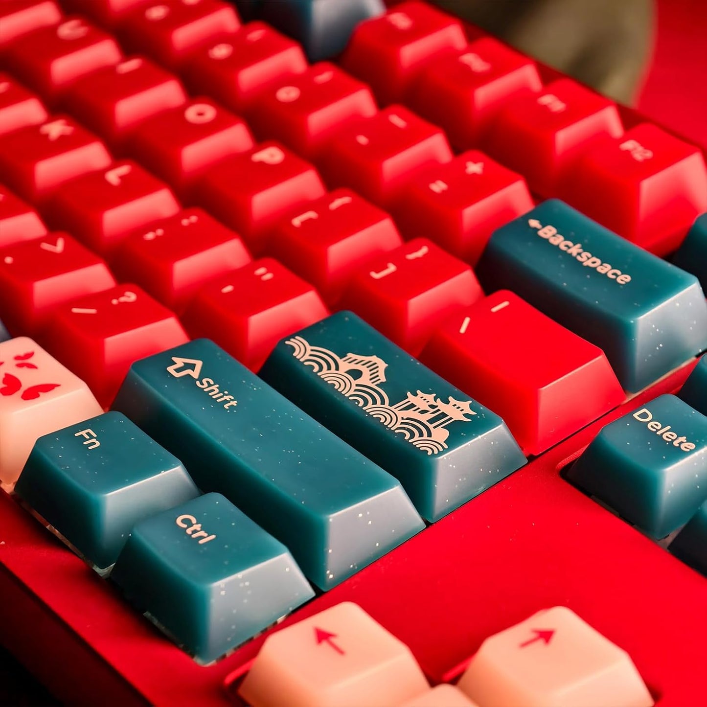 JSJT Cherry Profile Keycaps, 170 Keys Red Bean Theme PC Translucent Keycaps, 3 Colors Custom Keycap Suitable for Cherry Mx Switch Mechanical Keyboards (Key Caps Only)
