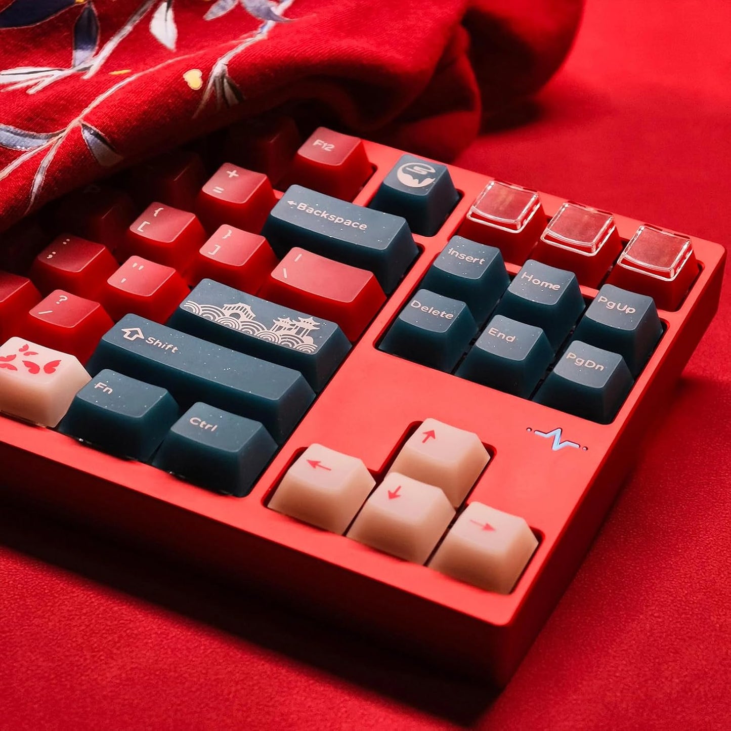 JSJT Cherry Profile Keycaps, 170 Keys Red Bean Theme PC Translucent Keycaps, 3 Colors Custom Keycap Suitable for Cherry Mx Switch Mechanical Keyboards (Key Caps Only)