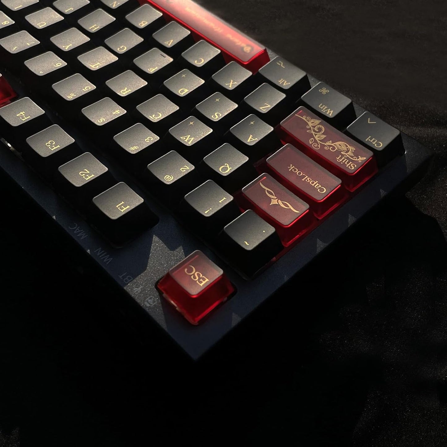 JSJT Black Keycaps,Transparent PC+PBT Cherry Profile Keycaps 180 Keys Hot Stamping Process Pattern Custom Keycap Set for Cherry MX Switch Mechanical Keyboards(Only Key Caps)