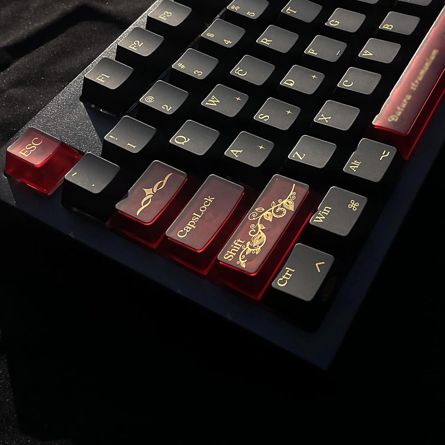 JSJT Black Keycaps,Transparent PC+PBT Cherry Profile Keycaps 180 Keys Hot Stamping Process Pattern Custom Keycap Set for Cherry MX Switch Mechanical Keyboards(Only Key Caps)