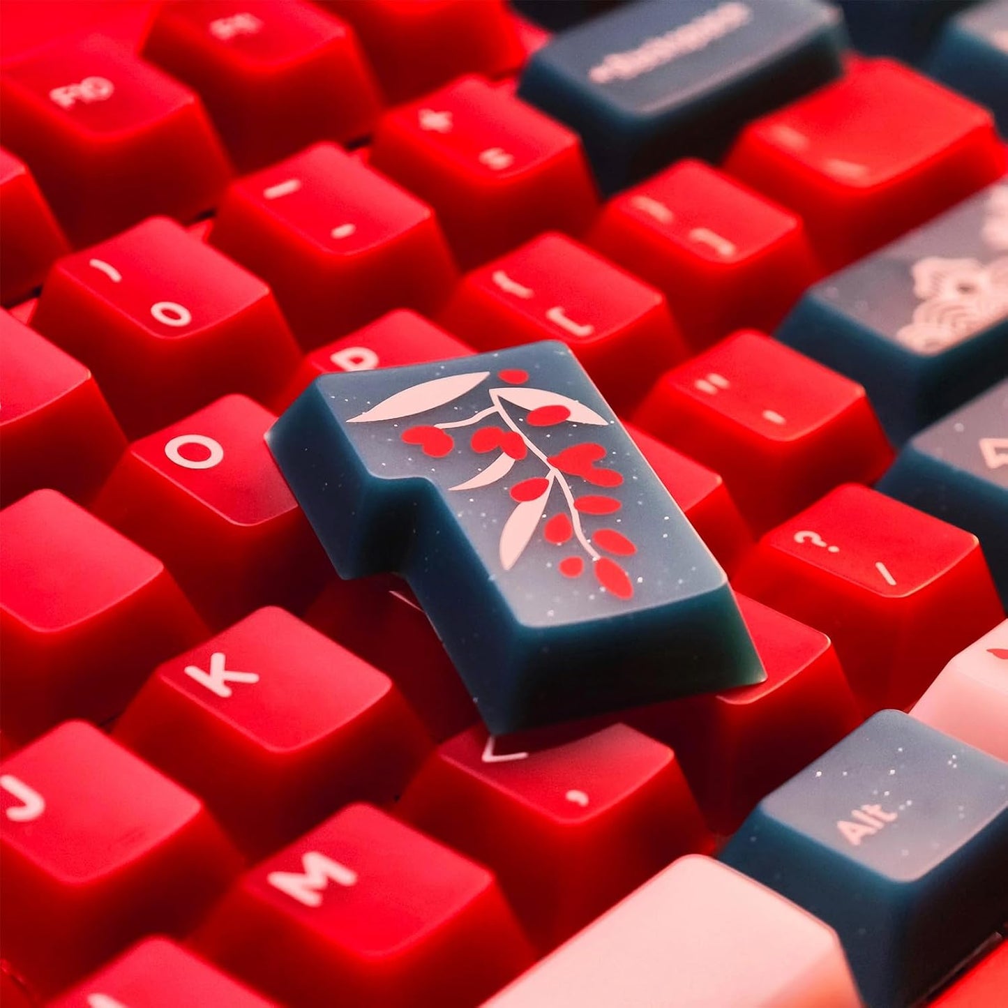 JSJT Cherry Profile Keycaps, 170 Keys Red Bean Theme PC Translucent Keycaps, 3 Colors Custom Keycap Suitable for Cherry Mx Switch Mechanical Keyboards (Key Caps Only)