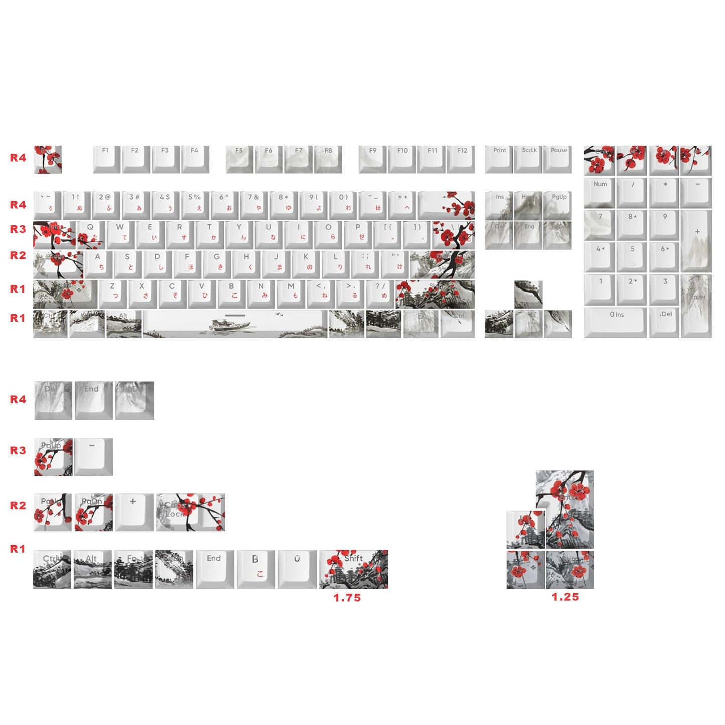 JSJT Keycaps 60 Percent - Plum Blossom Keycap,Japanese Keycap Set 71 Keys PBT OEM Profile Key Caps Suitable for GK61/GK64/RK61/Anne /ALT61 Cherry MX Switches Mechanical Keyboards