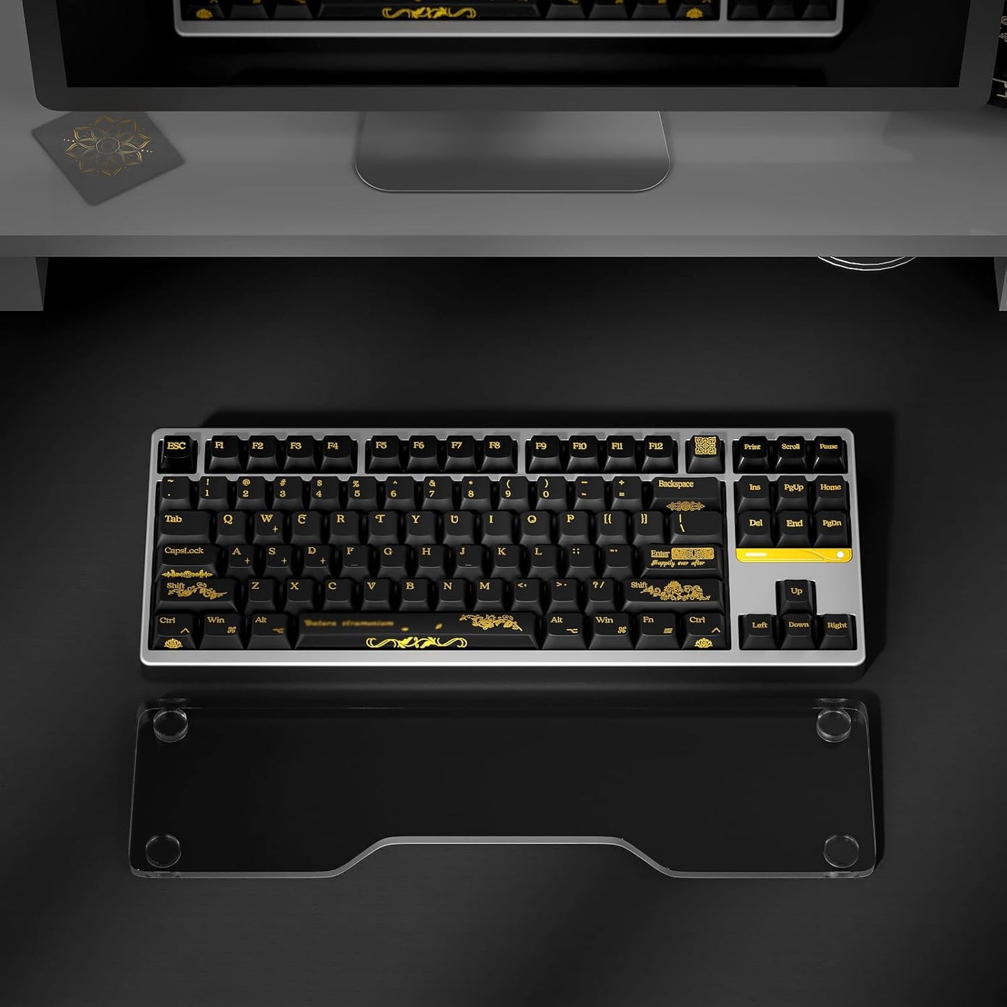 JSJT Black Keycaps,Transparent PC+PBT Cherry Profile Keycaps 180 Keys Hot Stamping Process Pattern Custom Keycap Set for Cherry MX Switch Mechanical Keyboards(Only Key Caps)