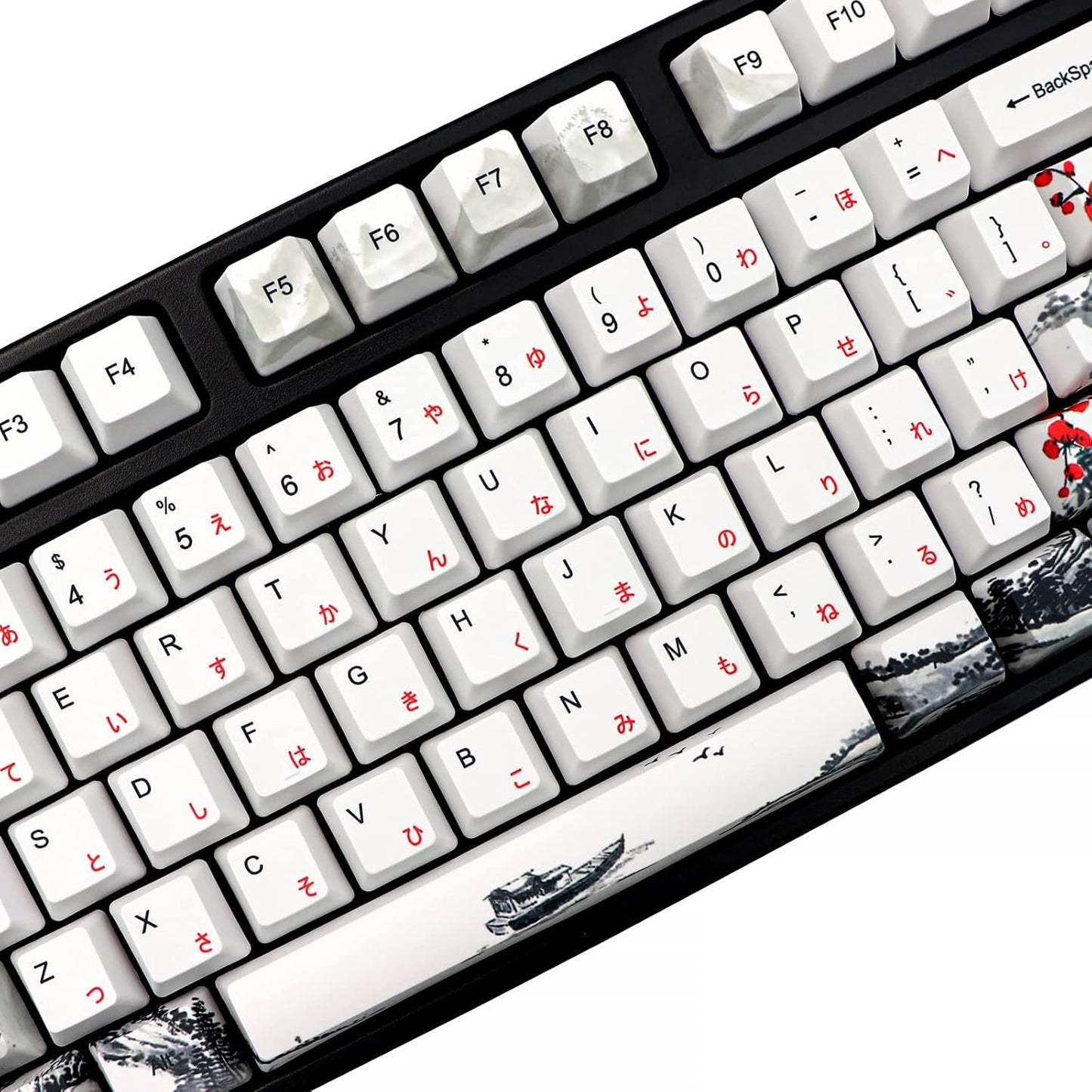 JSJT Japanese keycaps PBT Dye-Sublimation Plum Blossom Keycaps 110 Keys OEM Profile Key Caps with Keycap Puller for Cherry MX Switch 61/87/104/108 Mechanical Keyboard
