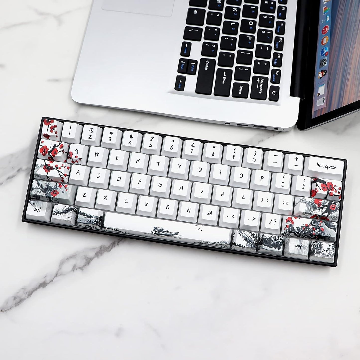 JSJT Custom Keycap-Keycaps 60 Percent, Suitable for GK61/64/RK61/Anne/GH60 /ALT61 Cherry MX Switches Mechanical Keyboards,71 Keys,OEM Profile PBT Keycaps with Keycap Puller (Plum Blossom Key Caps)