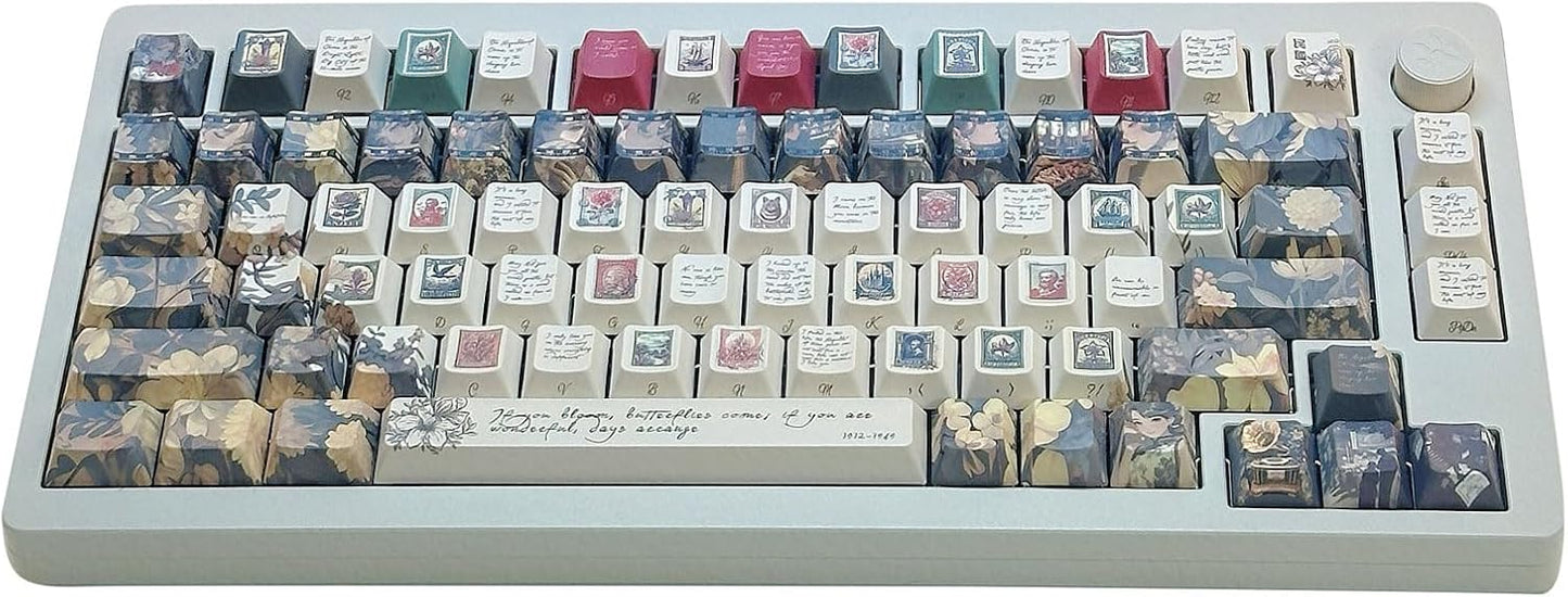 JSJT Side Printed Keycaps-Vintage Keycap,PBT Keycaps 145 Keys Custom Key Caps Cherry Profile Keycap Set,Suitable for Cherry MX Switches Keyboards