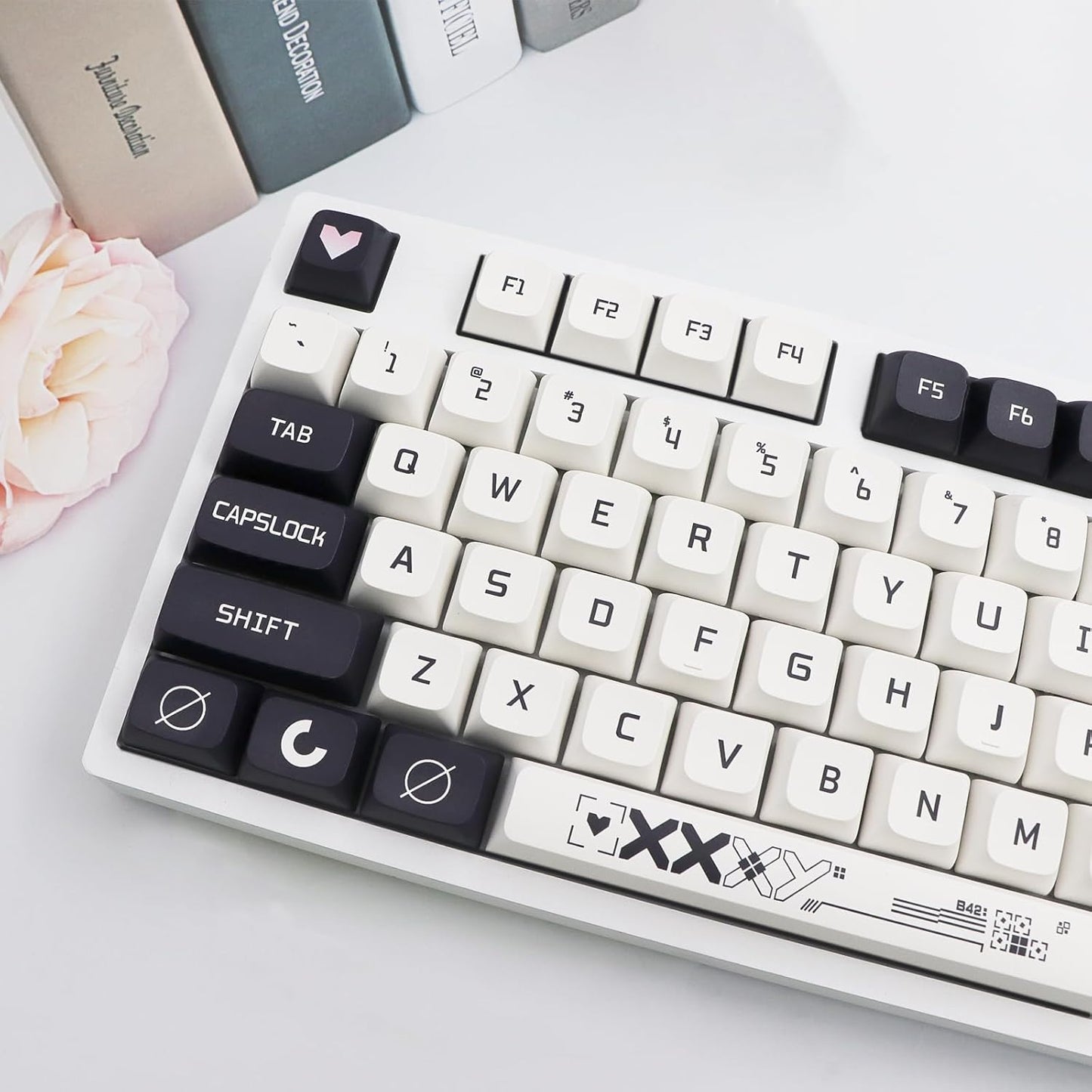 JSJT Key Caps XDA Profile Black and White Keycaps, 126 Keys Theme PBT Dye Sublimation Custom Keycap Set for US/ISO Layout Cherry MX Switch Mechanical Keyboards
