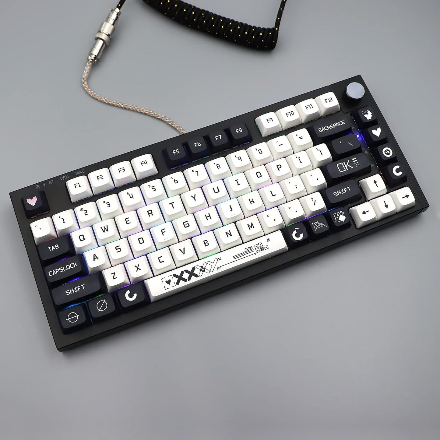 JSJT Key Caps XDA Profile Black and White Keycaps, 126 Keys Theme PBT Dye Sublimation Custom Keycap Set for US/ISO Layout Cherry MX Switch Mechanical Keyboards