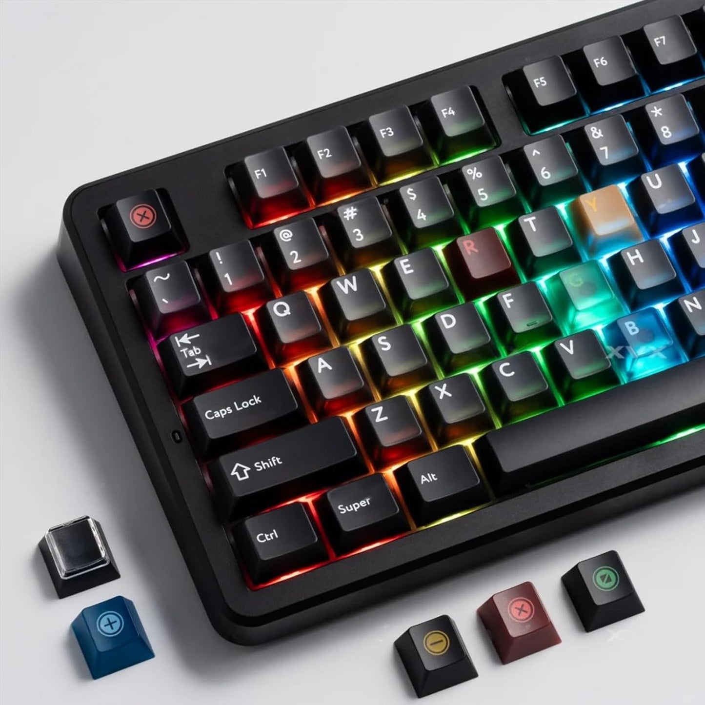 JSJT PC Black-Lights Theme Translucent Keycaps,165 Keys Dark Gray Color Cherry Profile Keycap Suitable for Cherry Mx Switch Mechanical Keyboards(Key Caps Only)