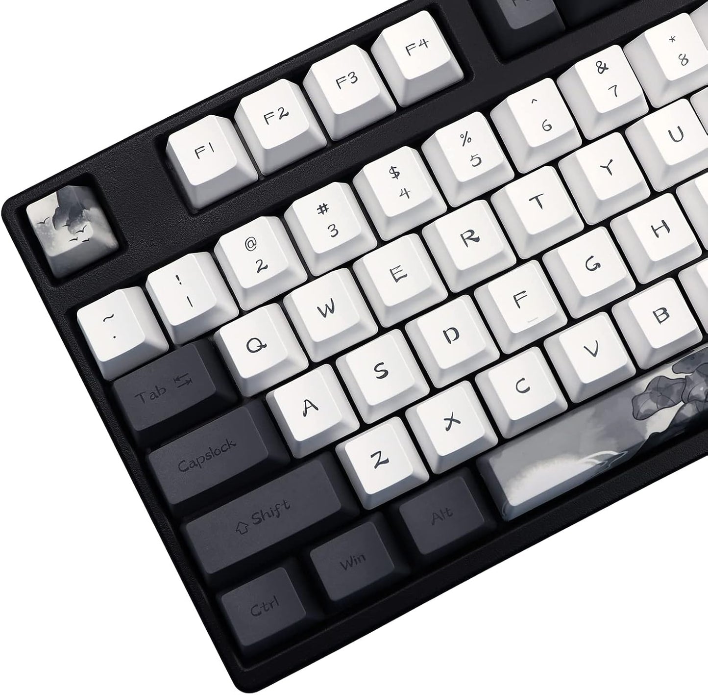 JSJT Ink Lotus Keycaps 140 Keys OEM Profile Keycap PBT Dye Sublimation Key Caps for ANSI/ISO Layout Cherry MX Switch Mechanical Gaming Keyboards GK61/68/87/96/104/108 (with 6.25u spacebar)