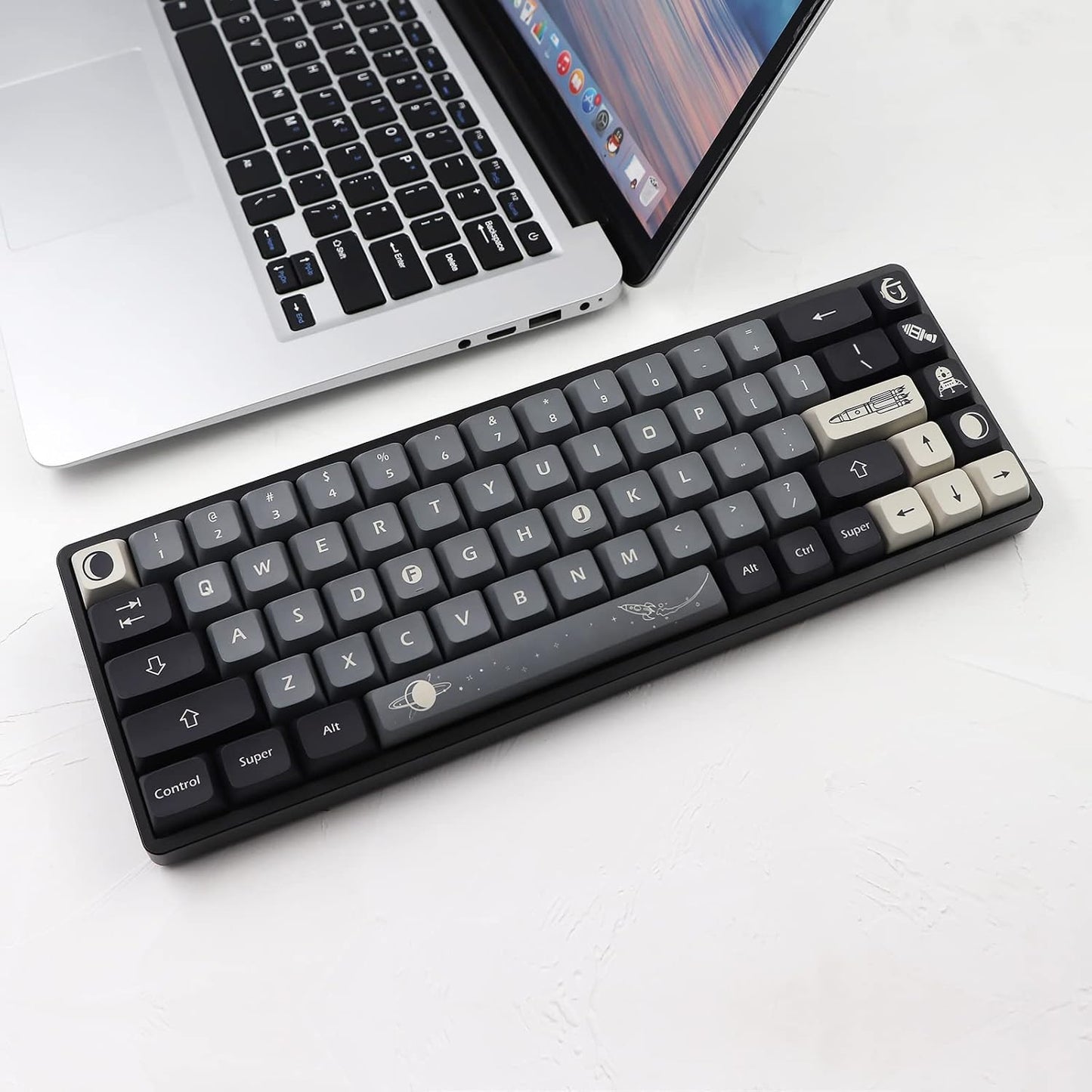 JSJT Custom Keycap PBT XDA Profile Keycaps Aerospace Apollo Themed Keycaps 133 Keys for 61/64/68/87/96/104/108 Cherry Gateron MX Switches Mechanical Gaming Keyboard(6.25U 7U Spacebar)