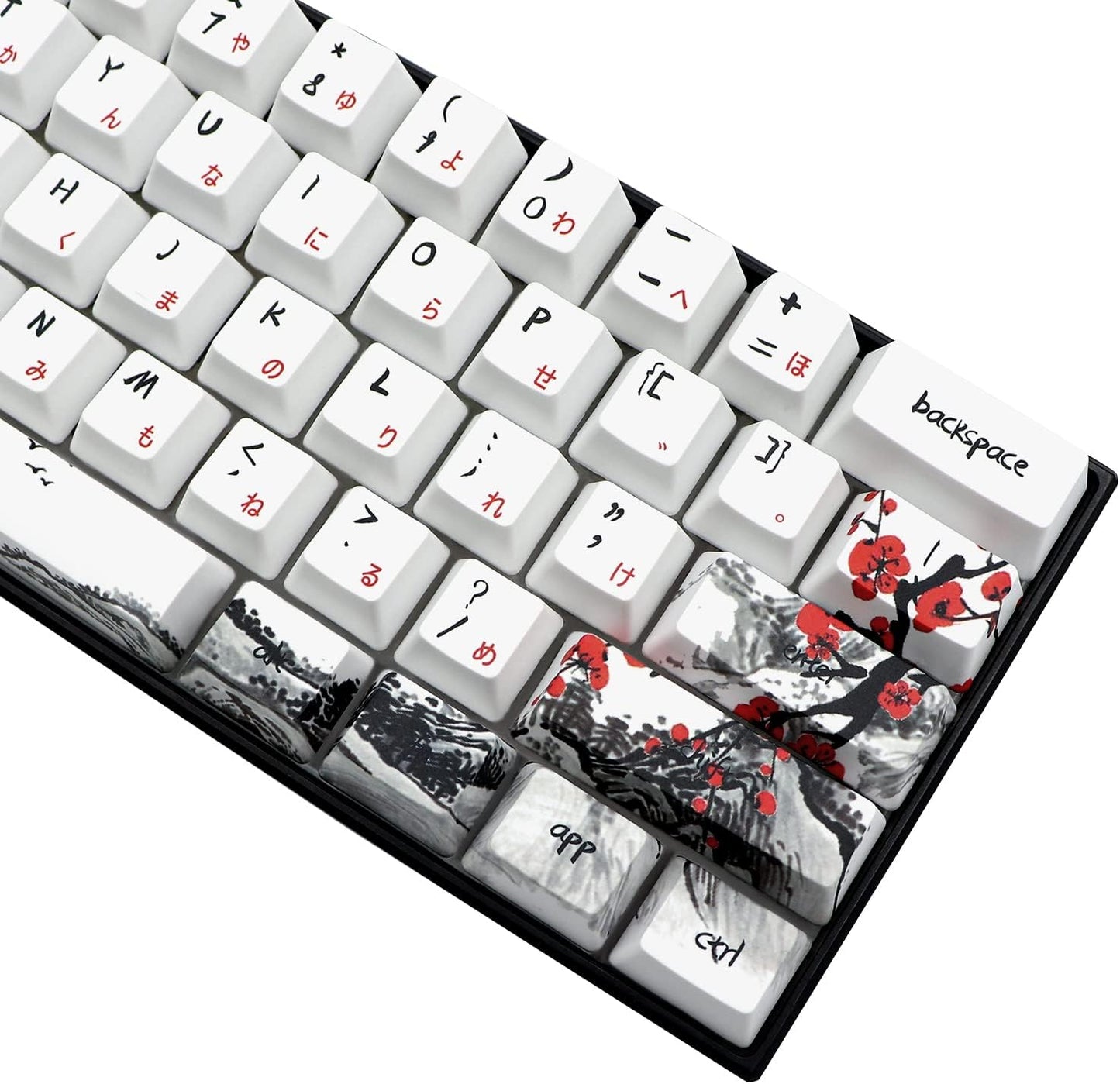 JSJT Keycaps 60 Percent - Plum Blossom Keycap,Japanese Keycap Set 71 Keys PBT OEM Profile Key Caps Suitable for GK61/GK64/RK61/Anne /ALT61 Cherry MX Switches Mechanical Keyboards