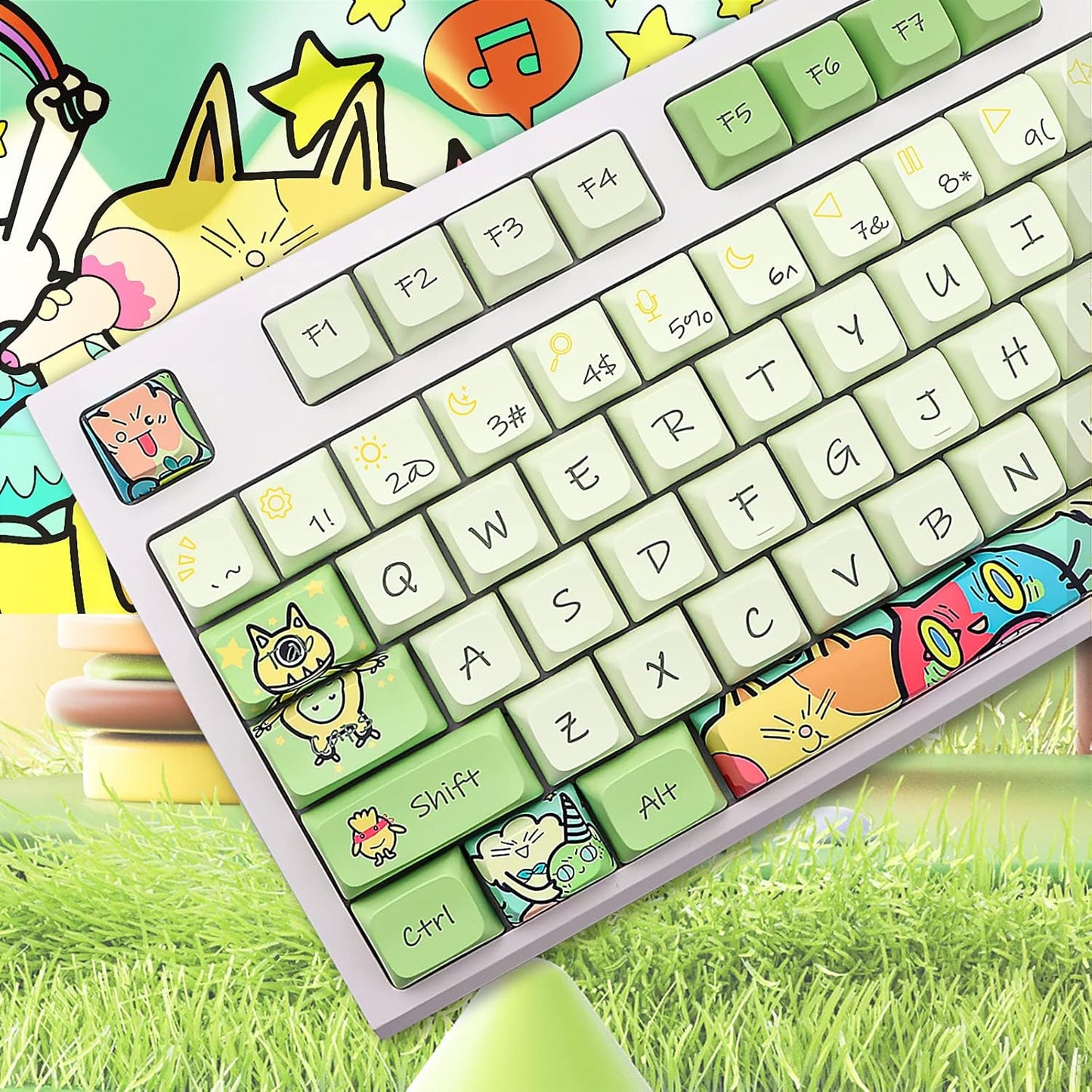 JSJT Keycaps XDA Profile Key Caps Magical Elves Themed Keycap 135 Keys PBT Dye Sublimation Keycap Set Suitable for ANSI/ISO Layout Cherry MX Switch Mechanical Keyboards