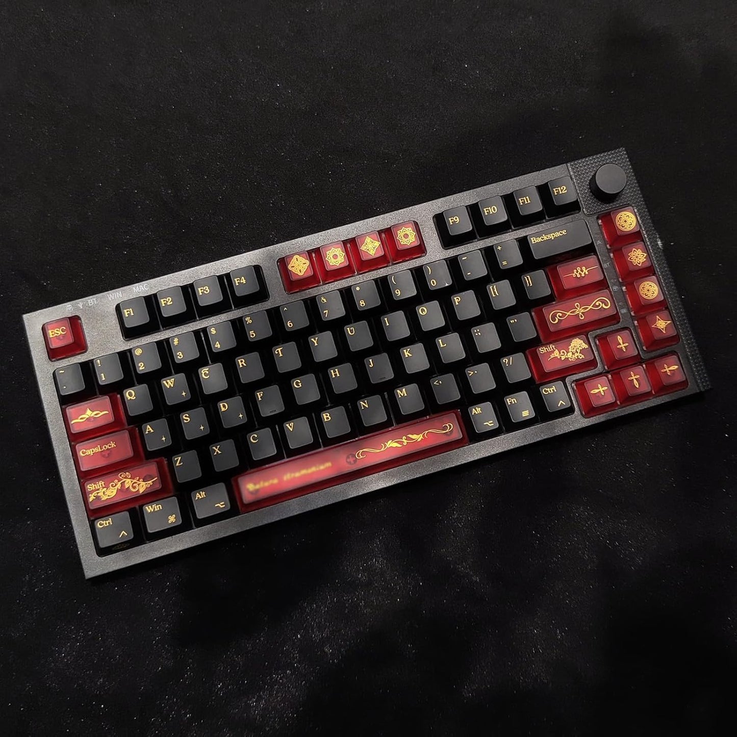 JSJT Black Keycaps,Transparent PC+PBT Cherry Profile Keycaps 180 Keys Hot Stamping Process Pattern Custom Keycap Set for Cherry MX Switch Mechanical Keyboards(Only Key Caps)