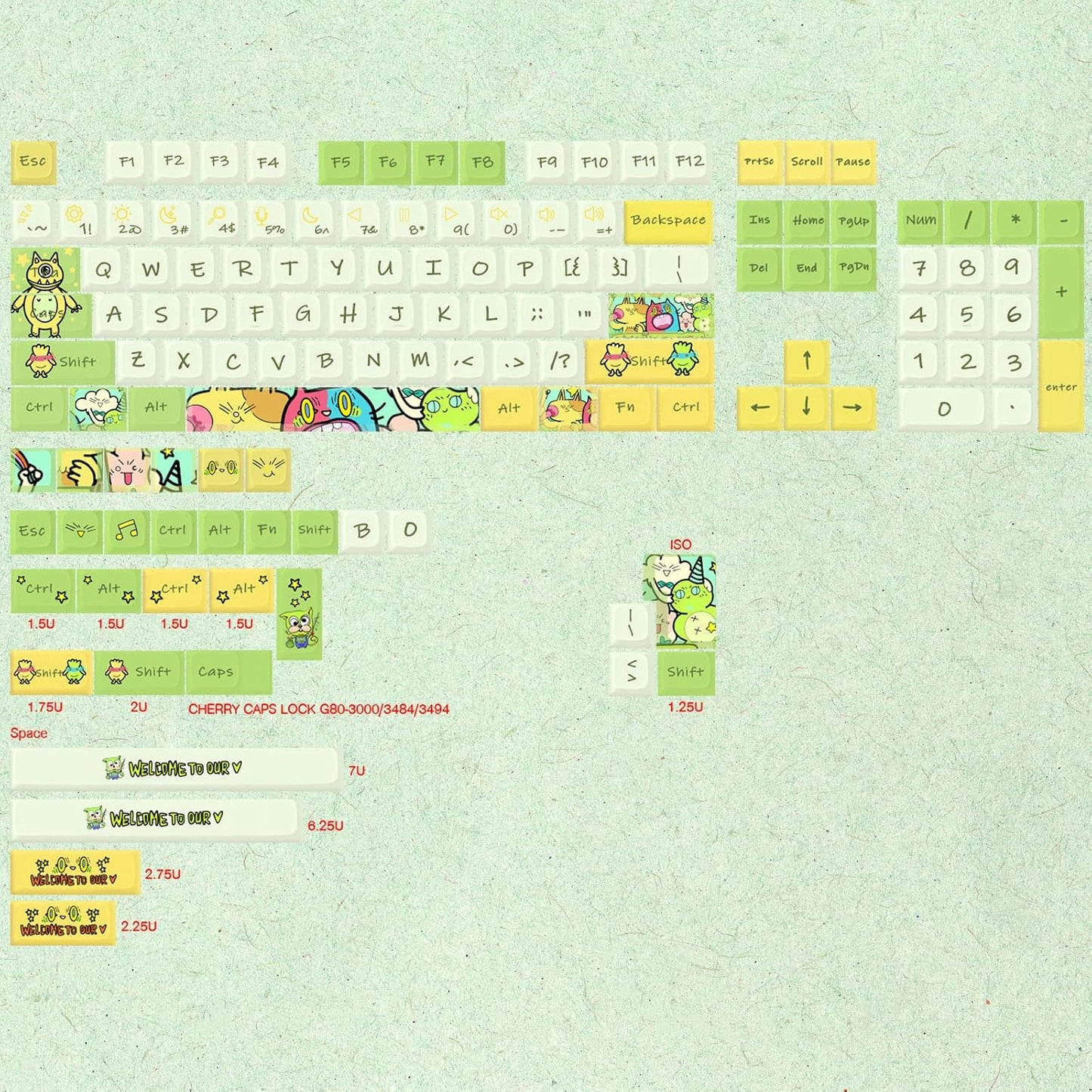 JSJT Keycaps XDA Profile Key Caps Magical Elves Themed Keycap 135 Keys PBT Dye Sublimation Keycap Set Suitable for ANSI/ISO Layout Cherry MX Switch Mechanical Keyboards