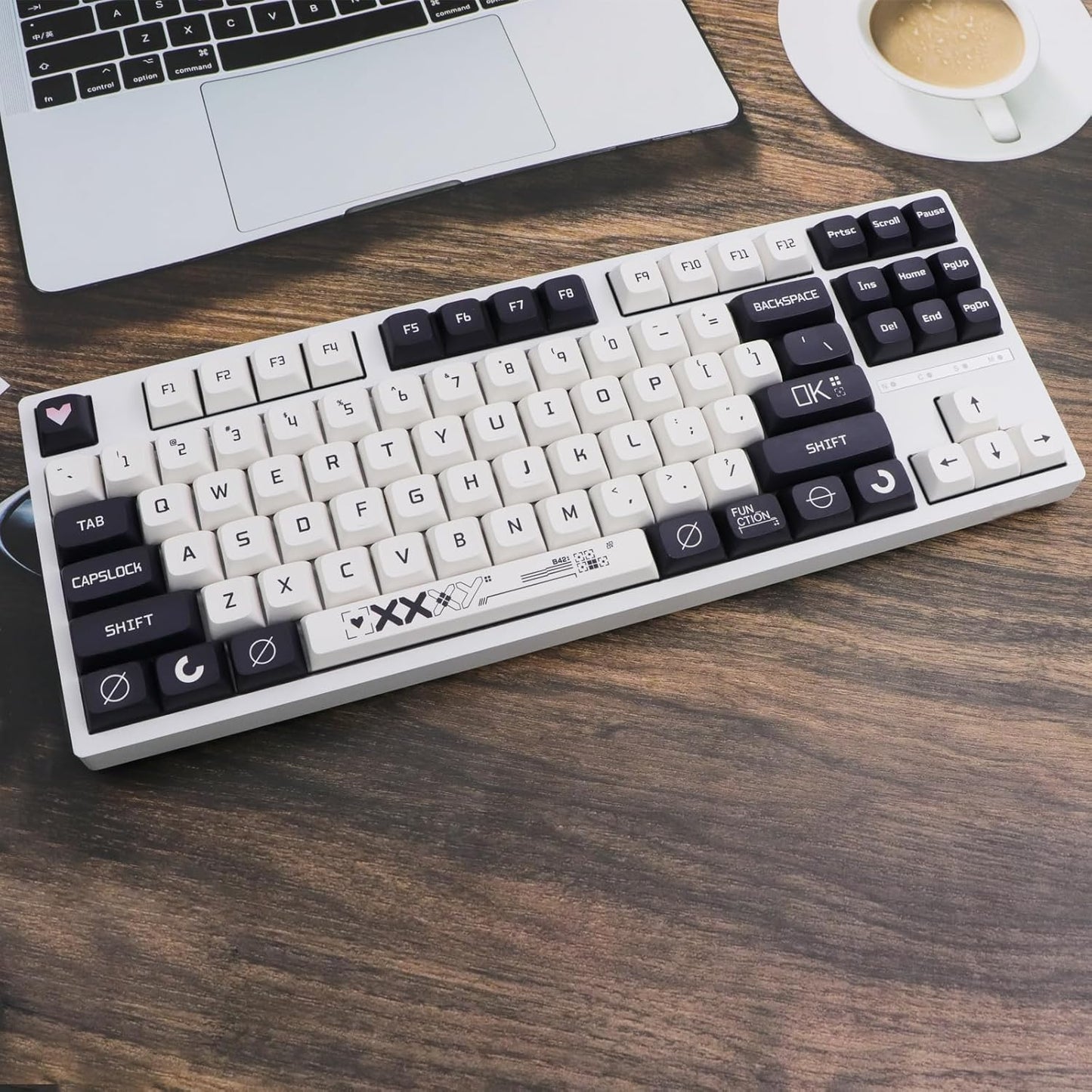 JSJT Key Caps XDA Profile Black and White Keycaps, 126 Keys Theme PBT Dye Sublimation Custom Keycap Set for US/ISO Layout Cherry MX Switch Mechanical Keyboards