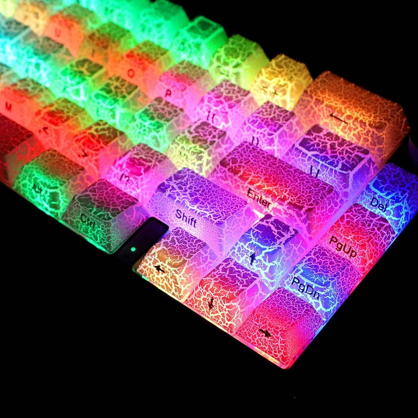 JSJT White Key Caps - Side Printed Keycap 60 Percent,PBT Shine Through Keycaps,Ice of Crack Theme Cherry Profile Keycap Set 123 Keys Suitable for MX Switch Mechanical Keyboards(Only Keycaps)