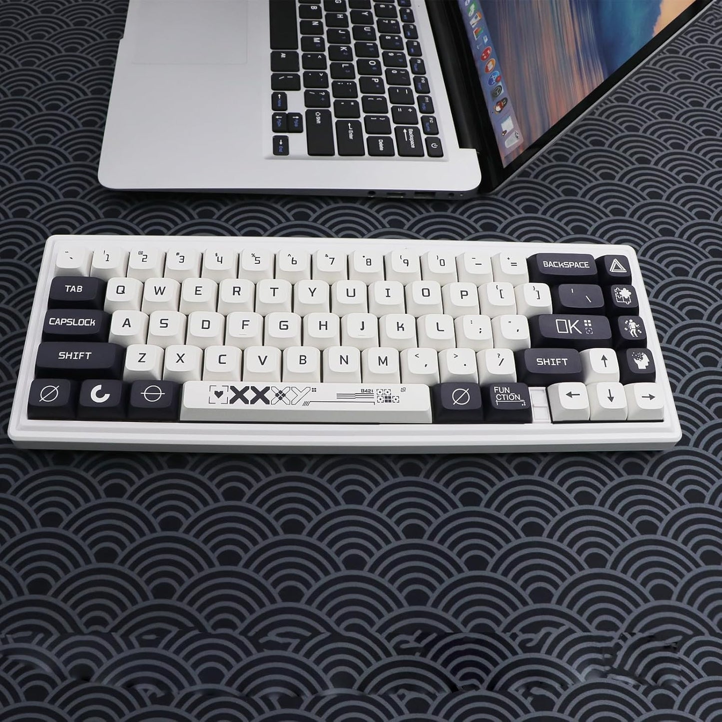 JSJT Key Caps XDA Profile Black and White Keycaps, 126 Keys Theme PBT Dye Sublimation Custom Keycap Set for US/ISO Layout Cherry MX Switch Mechanical Keyboards