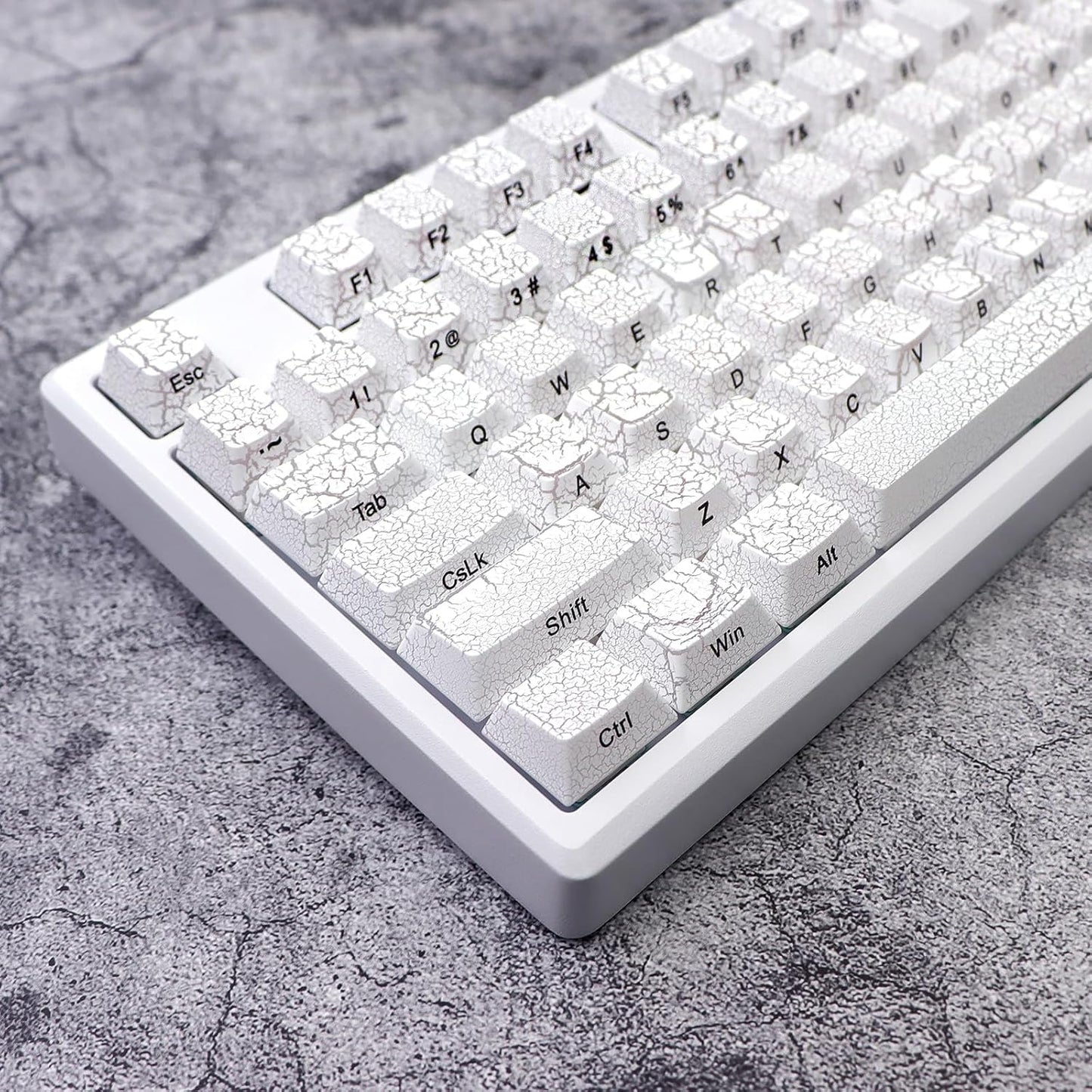 JSJT White Key Caps - Side Printed Keycap 60 Percent,PBT Shine Through Keycaps,Ice of Crack Theme Cherry Profile Keycap Set 123 Keys Suitable for MX Switch Mechanical Keyboards(Only Keycaps)