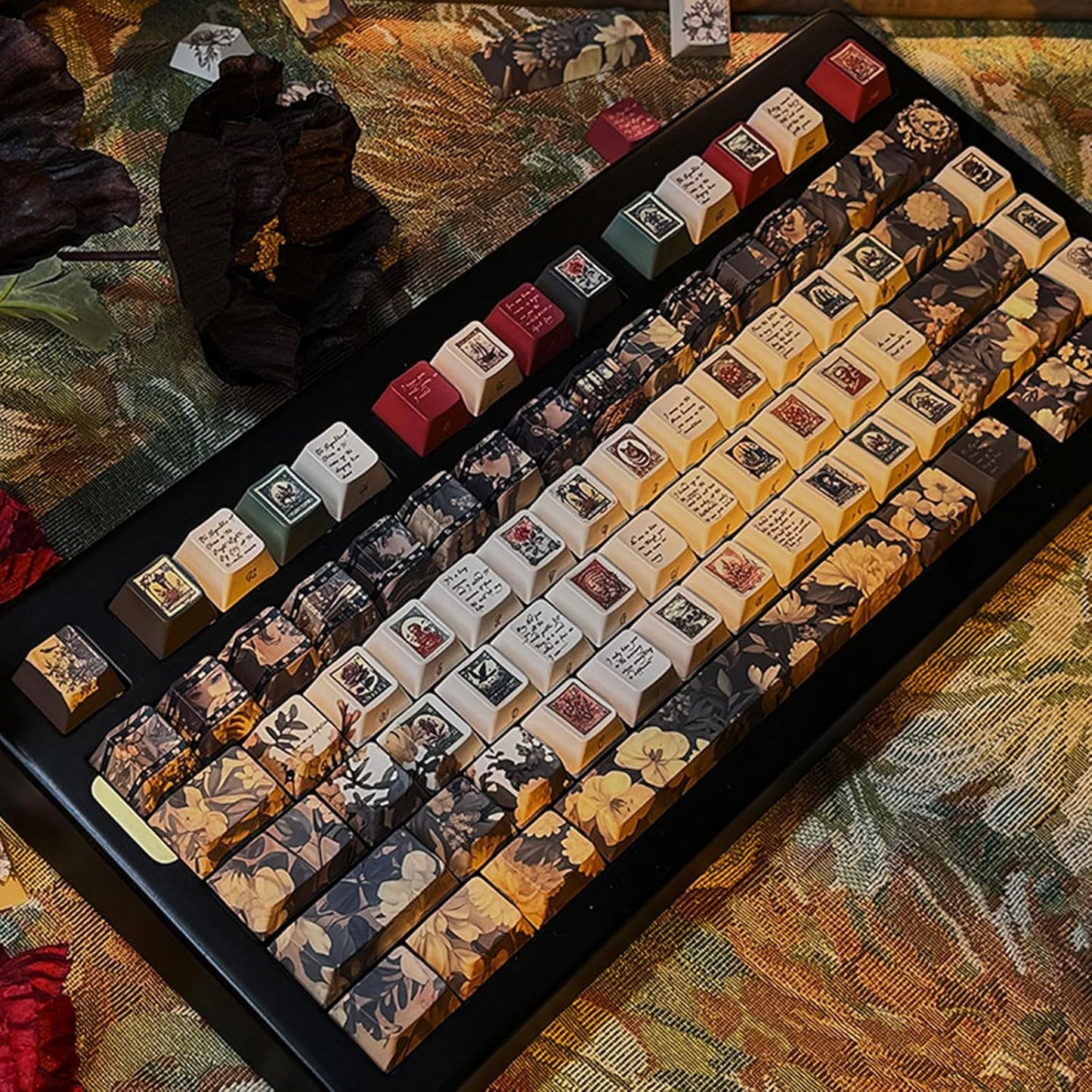 JSJT Side Printed Keycaps-Vintage Keycap,PBT Keycaps 145 Keys Custom Key Caps Cherry Profile Keycap Set,Suitable for Cherry MX Switches Keyboards