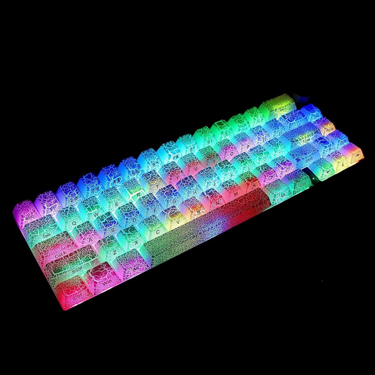JSJT White Key Caps - Side Printed Keycap 60 Percent,PBT Shine Through Keycaps,Ice of Crack Theme Cherry Profile Keycap Set 123 Keys Suitable for MX Switch Mechanical Keyboards(Only Keycaps)