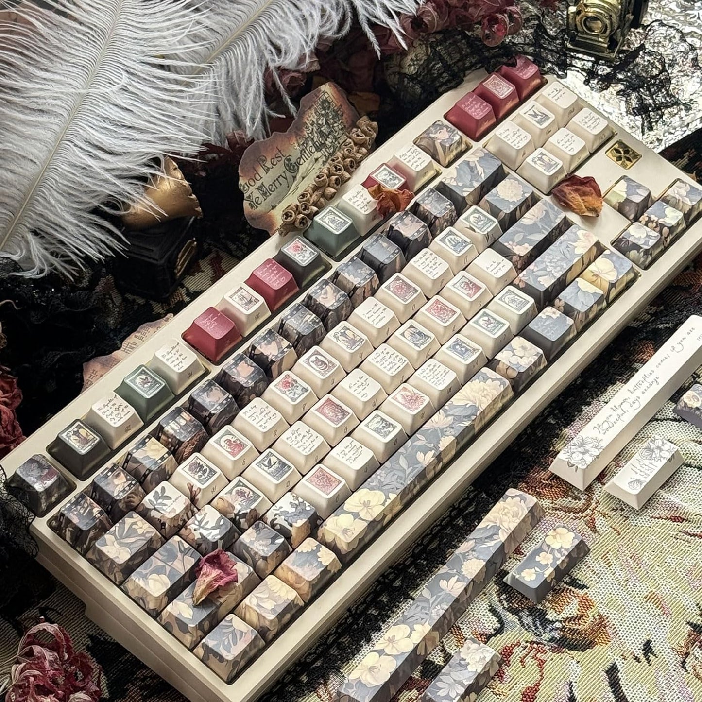 JSJT Side Printed Keycaps-Vintage Keycap,PBT Keycaps 145 Keys Custom Key Caps Cherry Profile Keycap Set,Suitable for Cherry MX Switches Keyboards