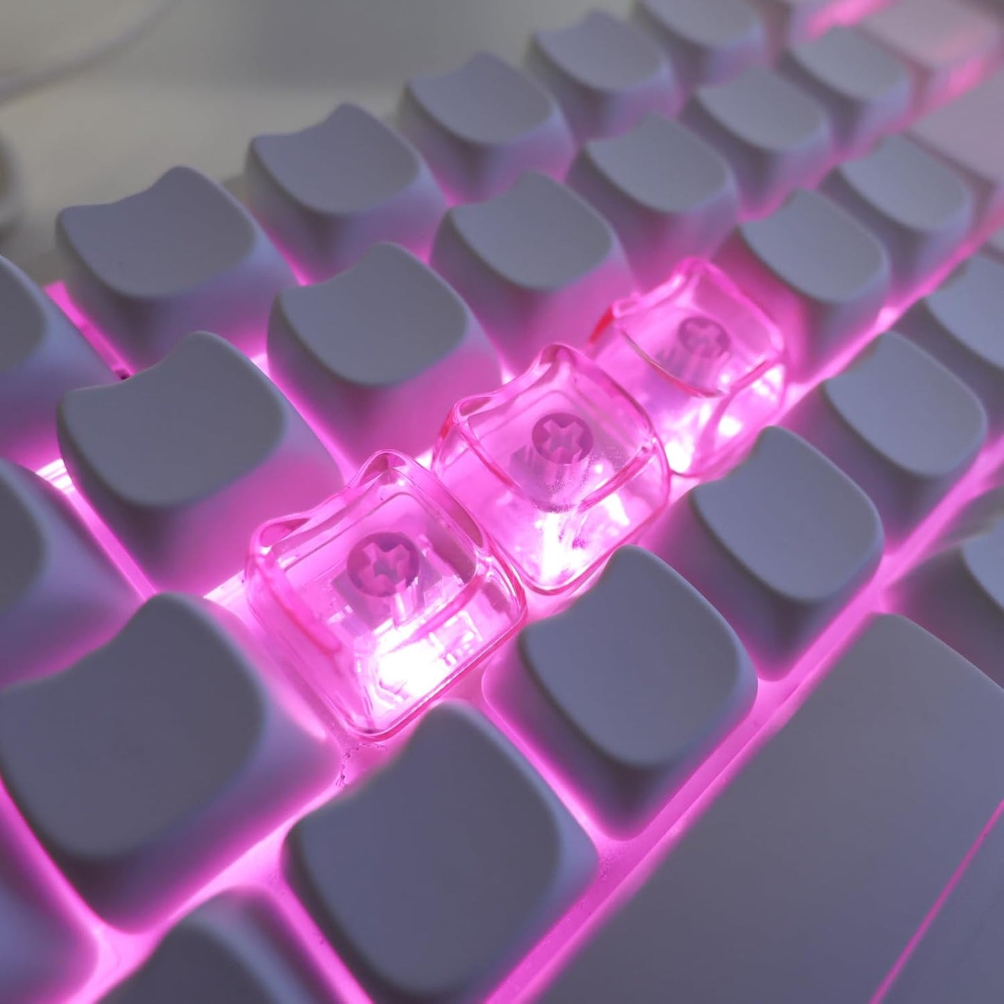 JSJT Blank Crystal Transparent Keycaps, Backlit Pink Keycap,21 Keys Love Heart-Shaped PC Custom Keyboard Caps Mao Profile for MX Switches Mechanical Keyboards