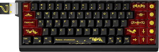 JSJT Black Keycaps,Transparent PC+PBT Cherry Profile Keycaps 180 Keys Hot Stamping Process Pattern Custom Keycap Set for Cherry MX Switch Mechanical Keyboards(Only Key Caps)