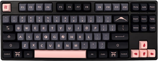 JSJT XDA Keycaps-Night Cherry Themed Keycaps 132 Keys PBT Keycap Set Suitable for 61/64/84/87/96/98/104/108 ANSI Layout Cherry MX Switch Mechanical Keyboard
