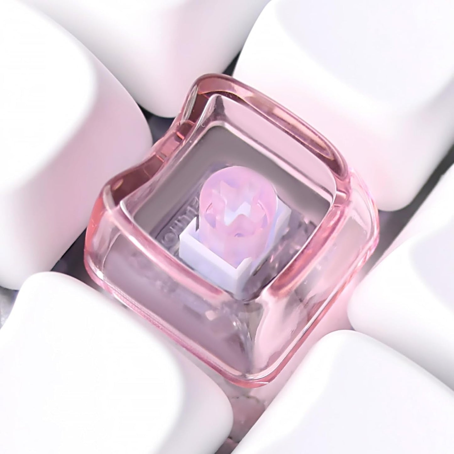 JSJT Blank Crystal Transparent Keycaps, Backlit Pink Keycap,21 Keys Love Heart-Shaped PC Custom Keyboard Caps Mao Profile for MX Switches Mechanical Keyboards