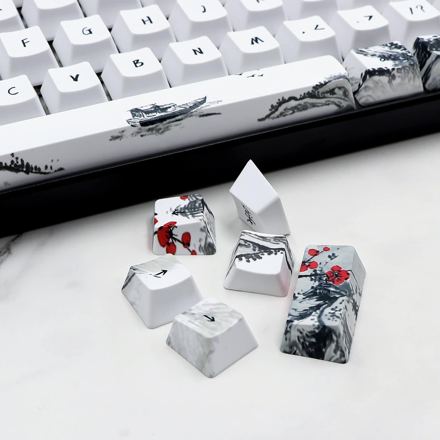 JSJT Custom Keycap-Keycaps 60 Percent, Suitable for GK61/64/RK61/Anne/GH60 /ALT61 Cherry MX Switches Mechanical Keyboards,71 Keys,OEM Profile PBT Keycaps with Keycap Puller (Plum Blossom Key Caps)