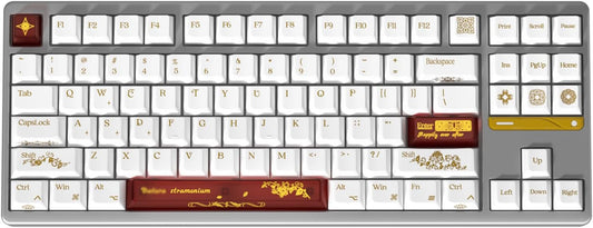 JSJT PBT+Transparent PC Keycap Set - White Keycaps 75 Percent,Hot Stamping Process Pattern Cherry Profile Key Caps,108 Keys for 61/64/68/75/87/108 Mechanical Keyboards(Only Keycaps)