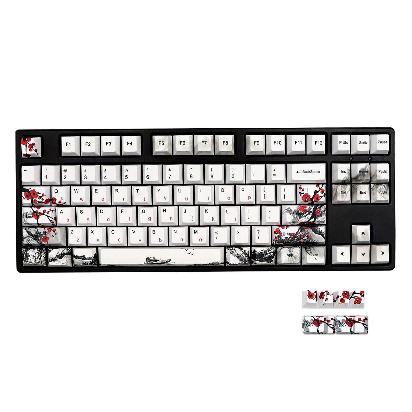 JSJT Japanese keycaps PBT Dye-Sublimation Plum Blossom Keycaps 110 Keys OEM Profile Key Caps with Keycap Puller for Cherry MX Switch 61/87/104/108 Mechanical Keyboard