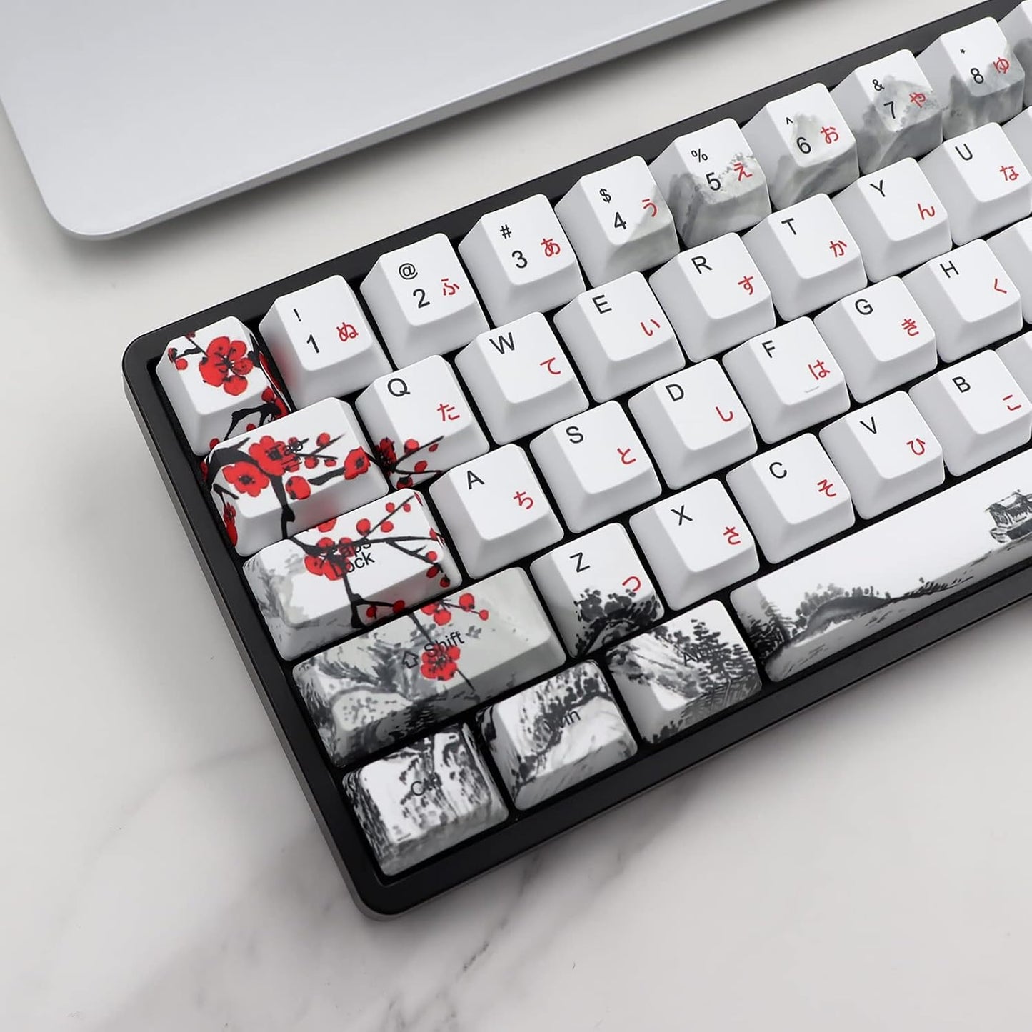 JSJT Keycaps 65 Percent- Plum Blossom Keycap Set OEM Profile Japanese Keycaps PBT Custom Key Caps, Suitable for Cherry MX Switches GK68/RK68 Mechanical Keyboards