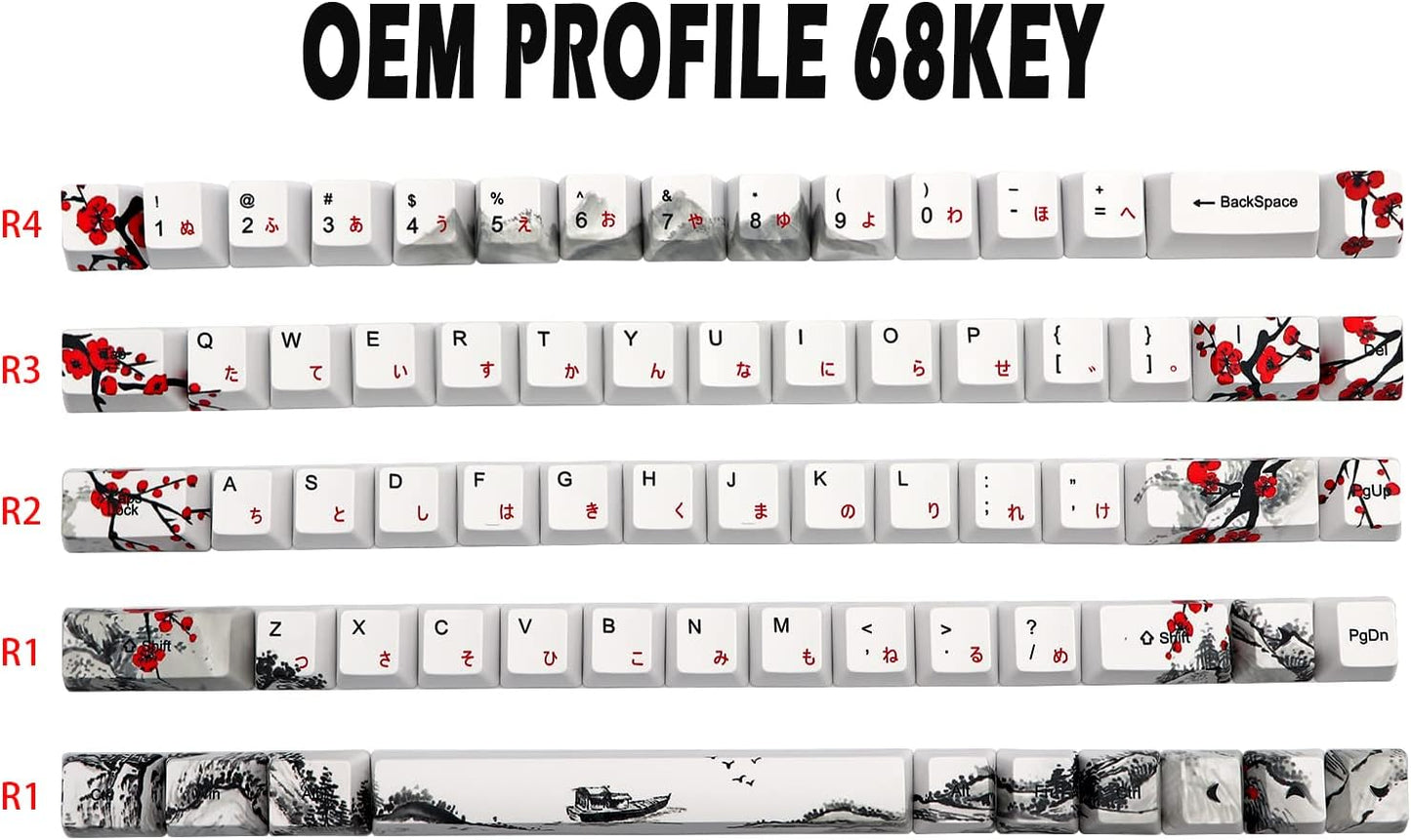 JSJT Keycaps 65 Percent- Plum Blossom Keycap Set OEM Profile Japanese Keycaps PBT Custom Key Caps, Suitable for Cherry MX Switches GK68/RK68 Mechanical Keyboards