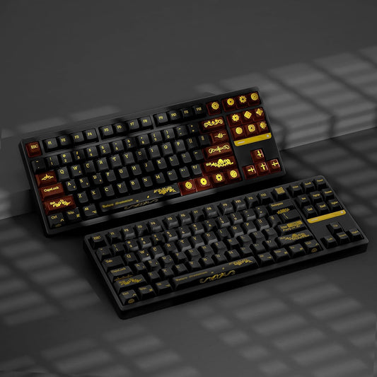 JSJT Black Keycaps,Transparent PC+PBT Cherry Profile Keycaps 180 Keys Hot Stamping Process Pattern Custom Keycap Set for Cherry MX Switch Mechanical Keyboards(Only Key Caps)