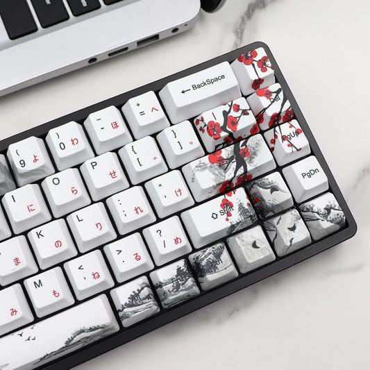 JSJT Keycaps 65 Percent- Plum Blossom Keycap Set OEM Profile Japanese Keycaps PBT Custom Key Caps, Suitable for Cherry MX Switches GK68/RK68 Mechanical Keyboards