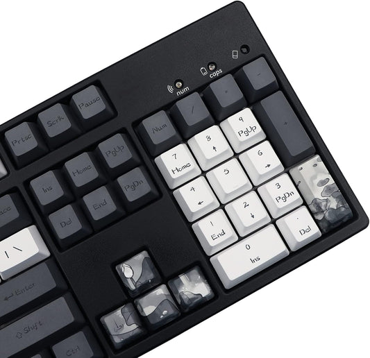 JSJT Ink Lotus Keycaps 140 Keys OEM Profile Keycap PBT Dye Sublimation Key Caps for ANSI/ISO Layout Cherry MX Switch Mechanical Gaming Keyboards GK61/68/87/96/104/108 (with 6.25u spacebar)
