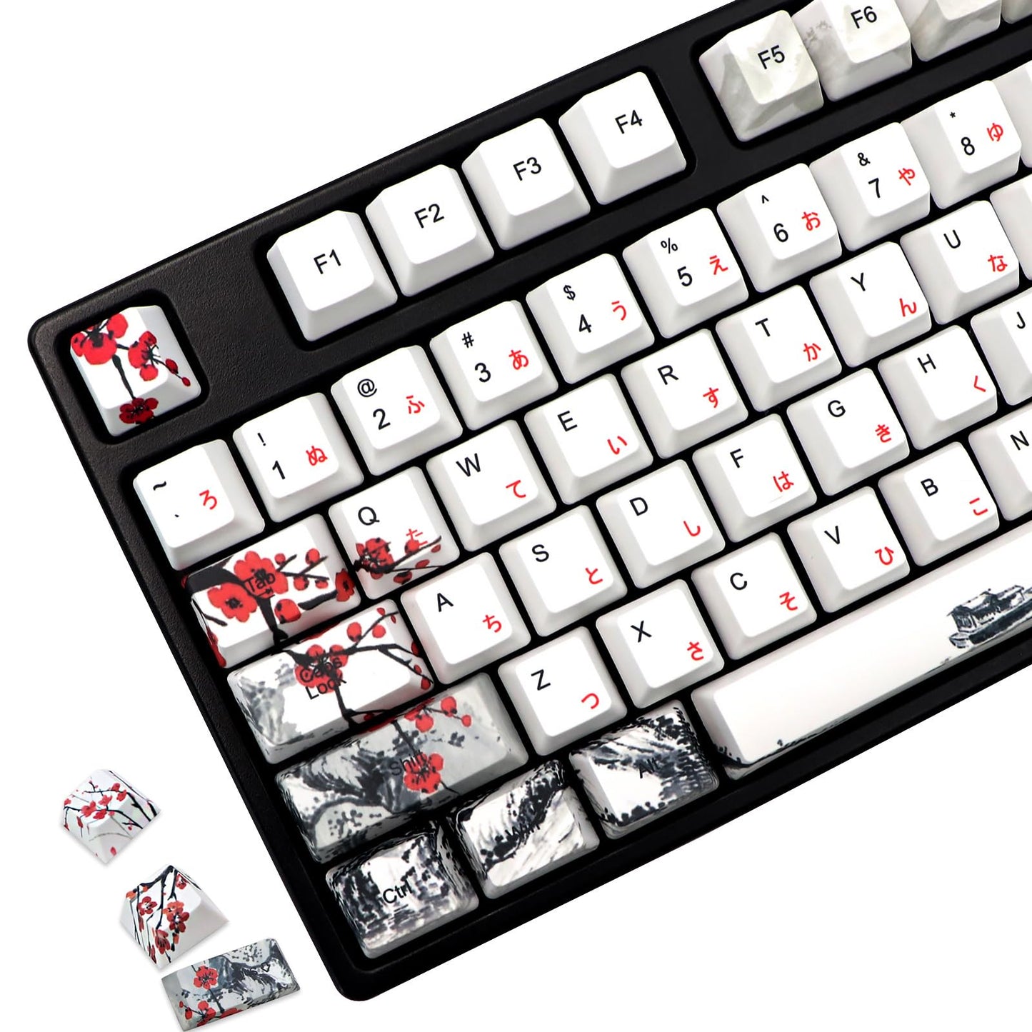 JSJT Keycaps 65 Percent- Plum Blossom Keycap Set OEM Profile Japanese Keycaps PBT Custom Key Caps, Suitable for Cherry MX Switches GK68/RK68 Mechanical Keyboards