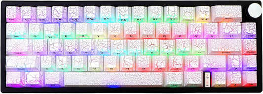 JSJT White Key Caps - Side Printed Keycap 60 Percent,PBT Shine Through Keycaps,Ice of Crack Theme Cherry Profile Keycap Set 123 Keys Suitable for MX Switch Mechanical Keyboards(Only Keycaps)