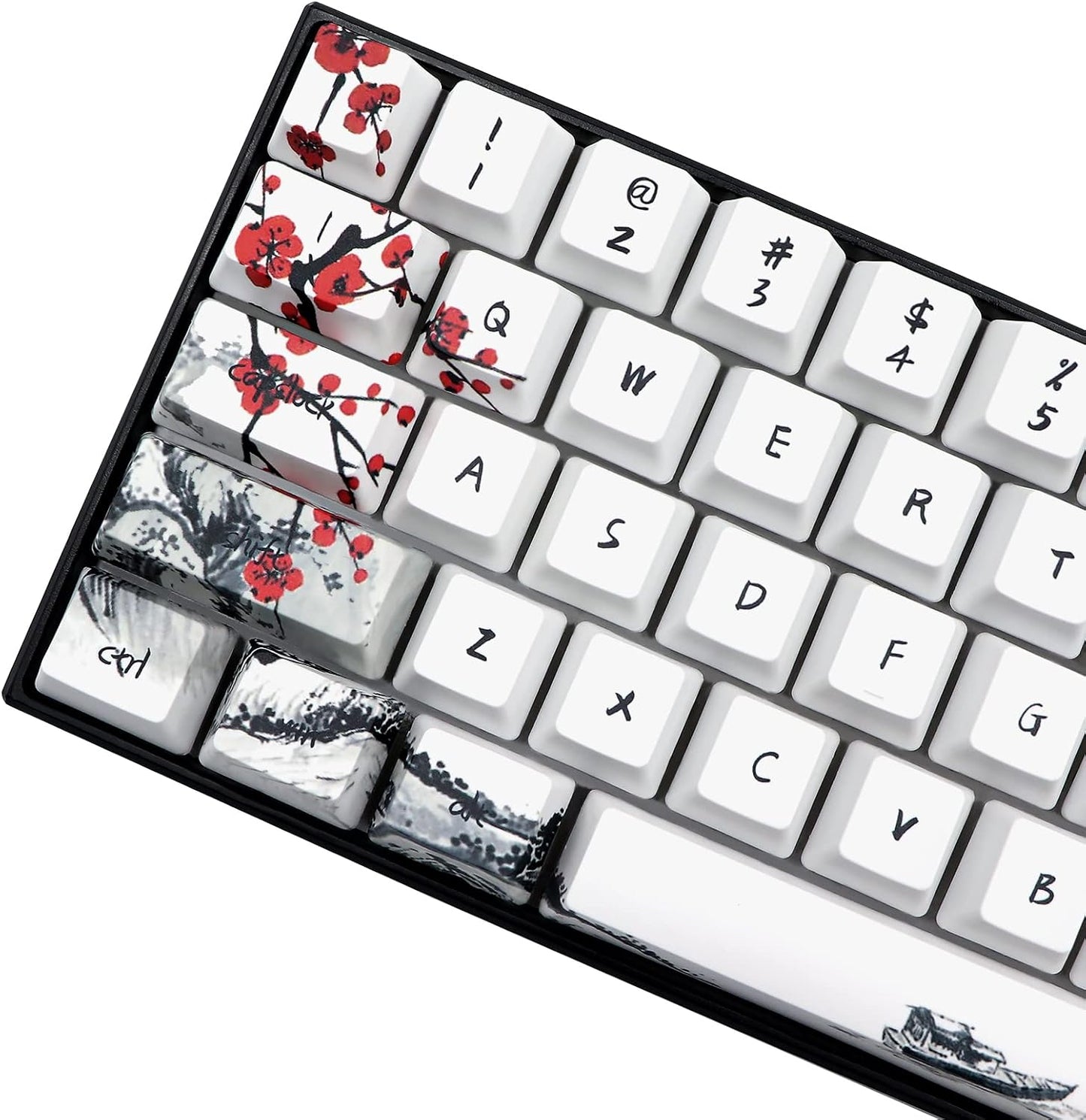 JSJT Custom Keycap-Keycaps 60 Percent, Suitable for GK61/64/RK61/Anne/GH60 /ALT61 Cherry MX Switches Mechanical Keyboards,71 Keys,OEM Profile PBT Keycaps with Keycap Puller (Plum Blossom Key Caps)