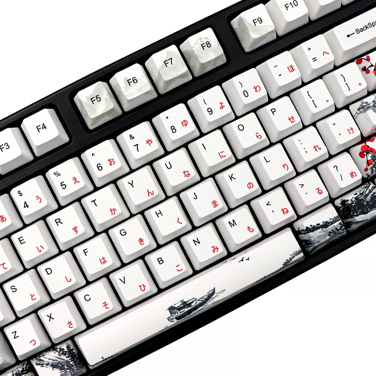 JSJT Japanese keycaps PBT Dye-Sublimation Plum Blossom Keycaps 110 Keys OEM Profile Key Caps with Keycap Puller for Cherry MX Switch 61/87/104/108 Mechanical Keyboard