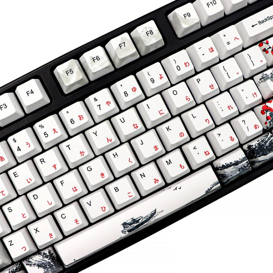 JSJT Japanese keycaps PBT Dye-Sublimation Plum Blossom Keycaps 110 Keys OEM Profile Key Caps with Keycap Puller for Cherry MX Switch 61/87/104/108 Mechanical Keyboard