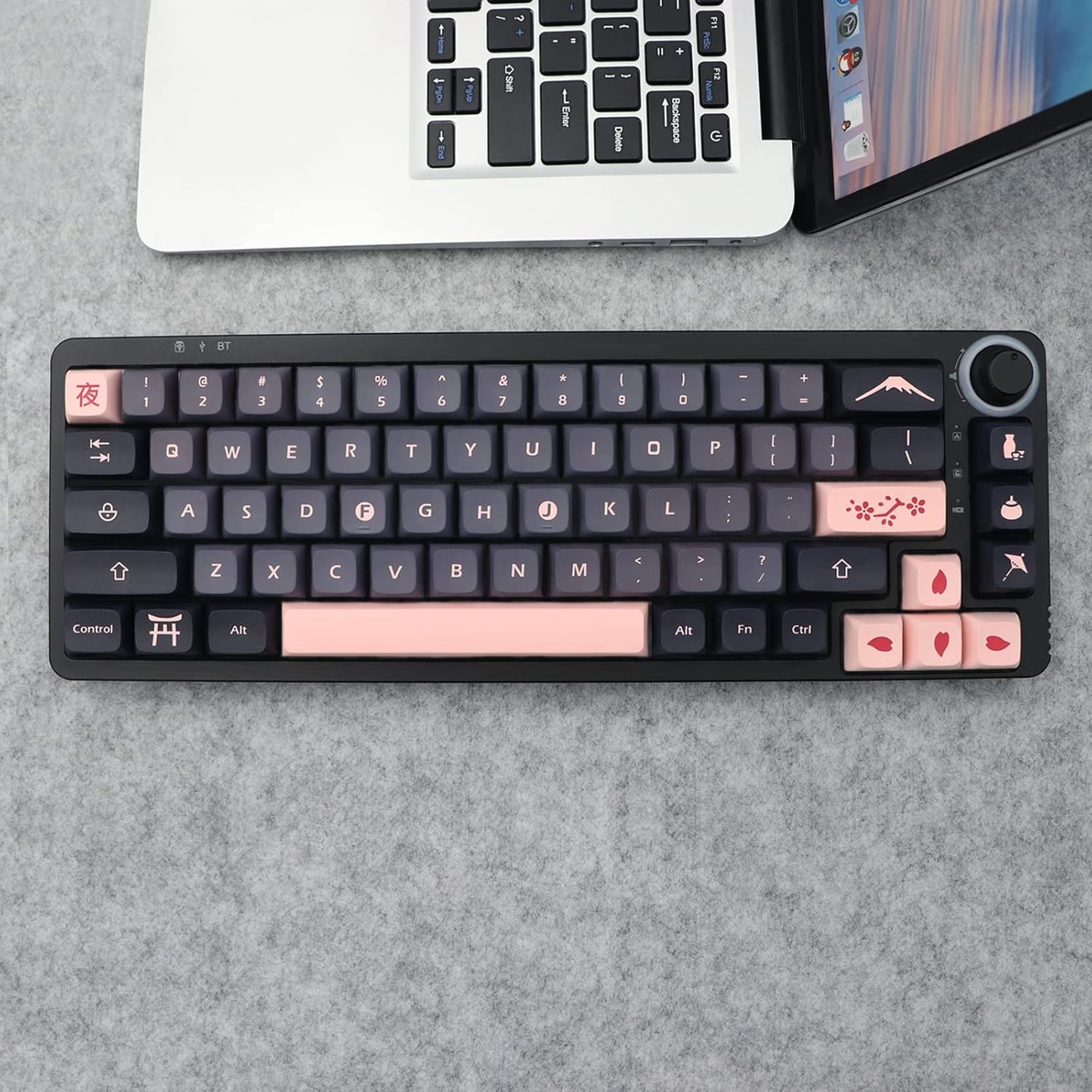 JSJT XDA Keycaps-Night Cherry Themed Keycaps 132 Keys PBT Keycap Set Suitable for 61/64/84/87/96/98/104/108 ANSI Layout Cherry MX Switch Mechanical Keyboard