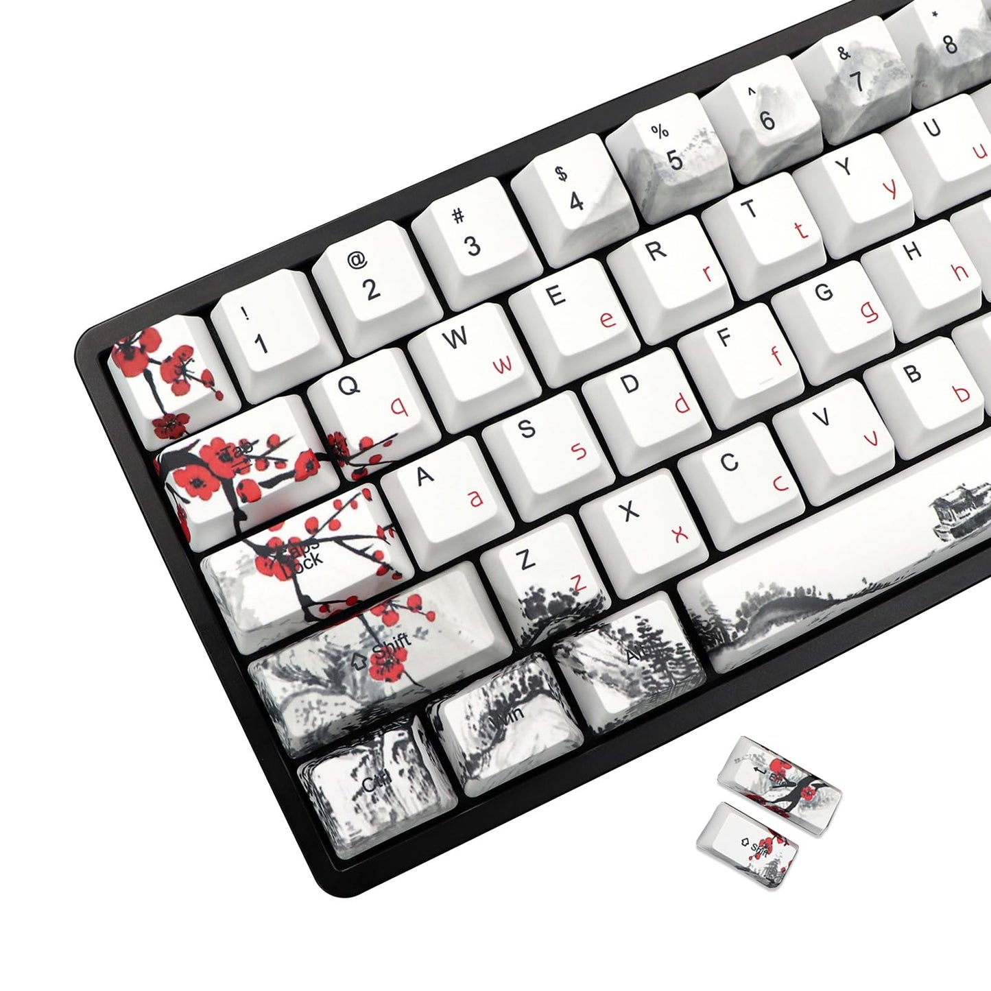 JSJT Japanese keycaps PBT Dye-Sublimation Plum Blossom Keycaps 110 Keys OEM Profile Key Caps with Keycap Puller for Cherry MX Switch 61/87/104/108 Mechanical Keyboard