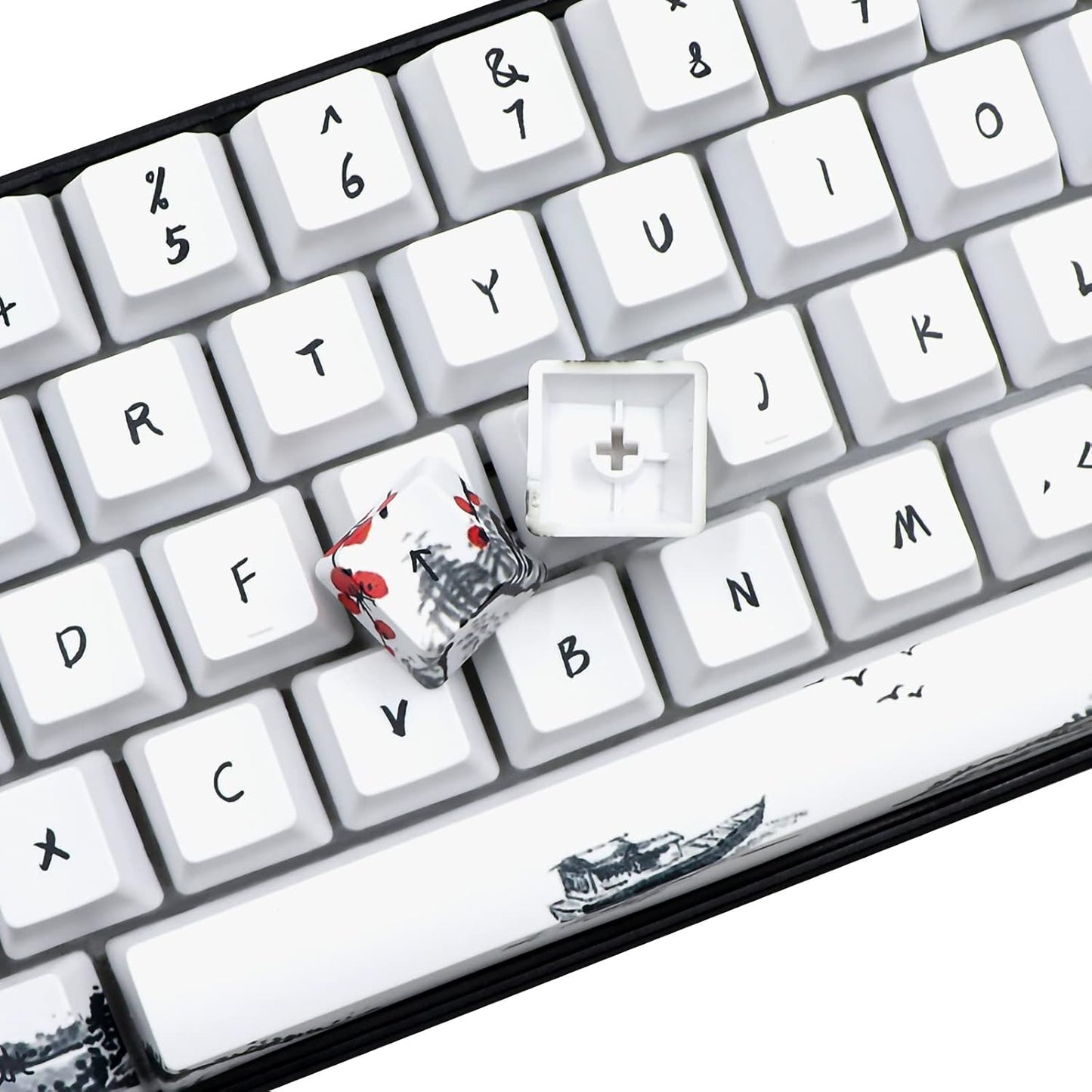 JSJT Custom Keycap-Keycaps 60 Percent, Suitable for GK61/64/RK61/Anne/GH60 /ALT61 Cherry MX Switches Mechanical Keyboards,71 Keys,OEM Profile PBT Keycaps with Keycap Puller (Plum Blossom Key Caps)