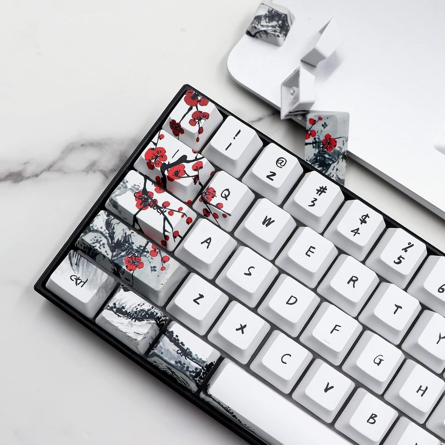 JSJT Custom Keycap-Keycaps 60 Percent, Suitable for GK61/64/RK61/Anne/GH60 /ALT61 Cherry MX Switches Mechanical Keyboards,71 Keys,OEM Profile PBT Keycaps with Keycap Puller (Plum Blossom Key Caps)